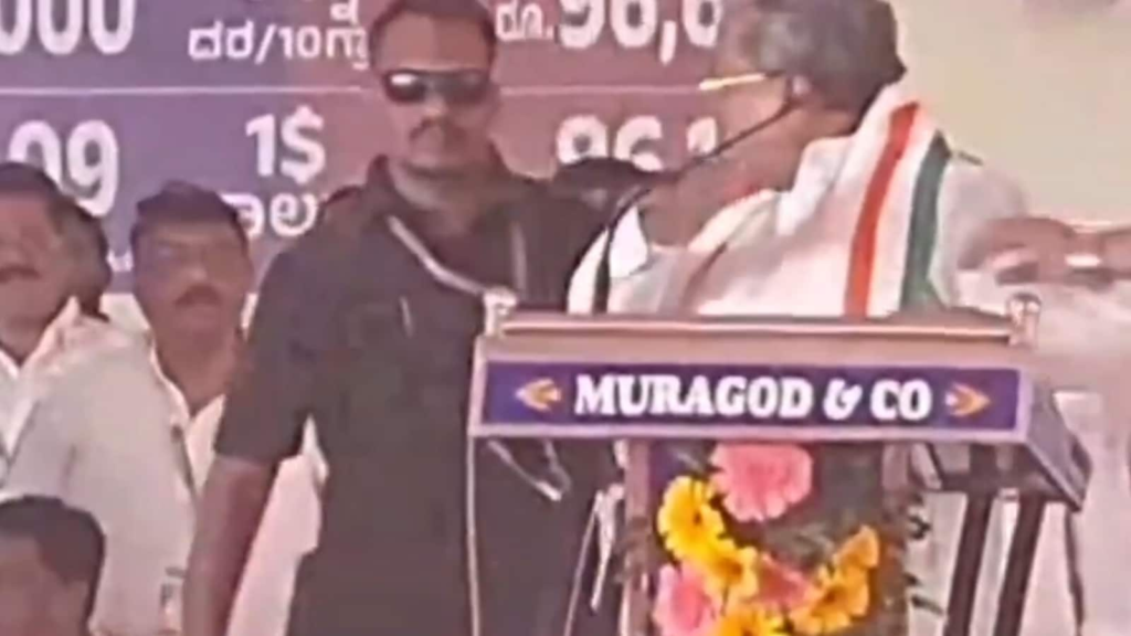 Caught on camera: Siddaramaiah’s angry hand gesture at cop during Congress protest rally in Belgavi