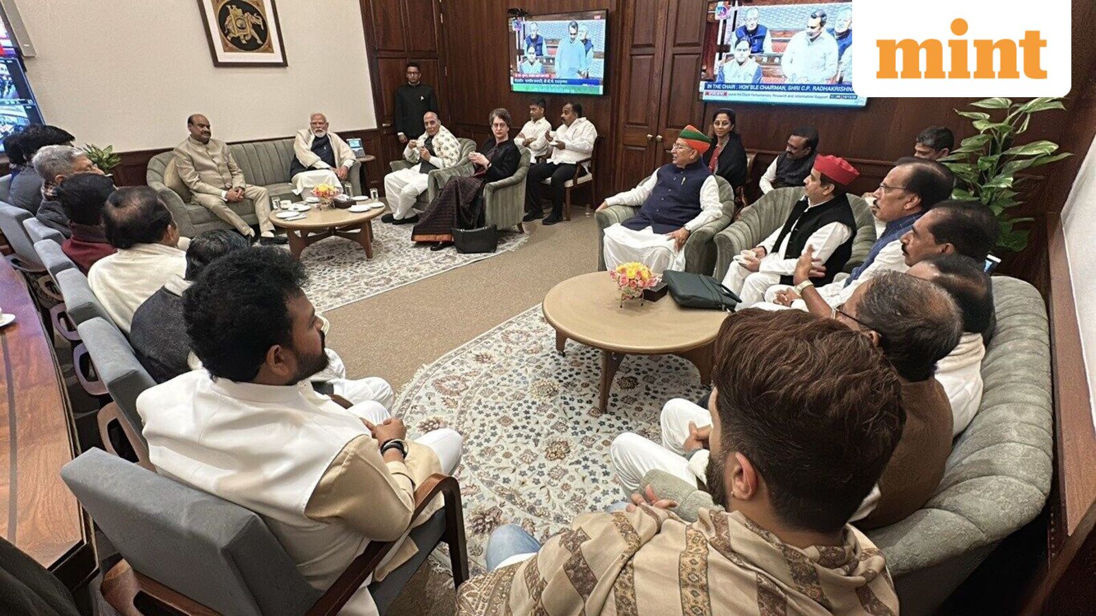 Rare bonhomie as Priyanka Gandhi attends ‘Chai Pe Charcha’ with PM Modi, Rajnath Singh